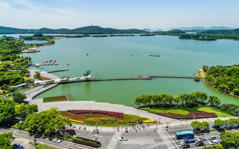 The city park with lake